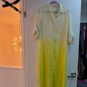 Yellow Ombre Button-Down Maxi Shirt Dress